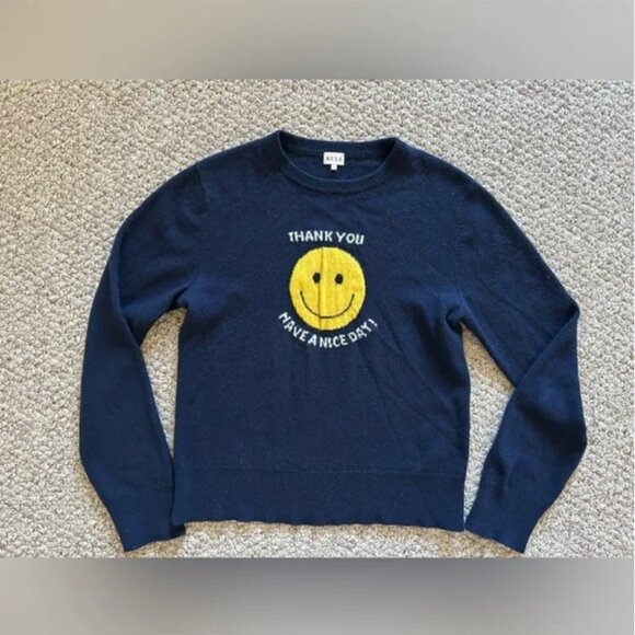 KULE cashmere sweater crew neck Smiley Face navy blue size S - Picture 7 of 9